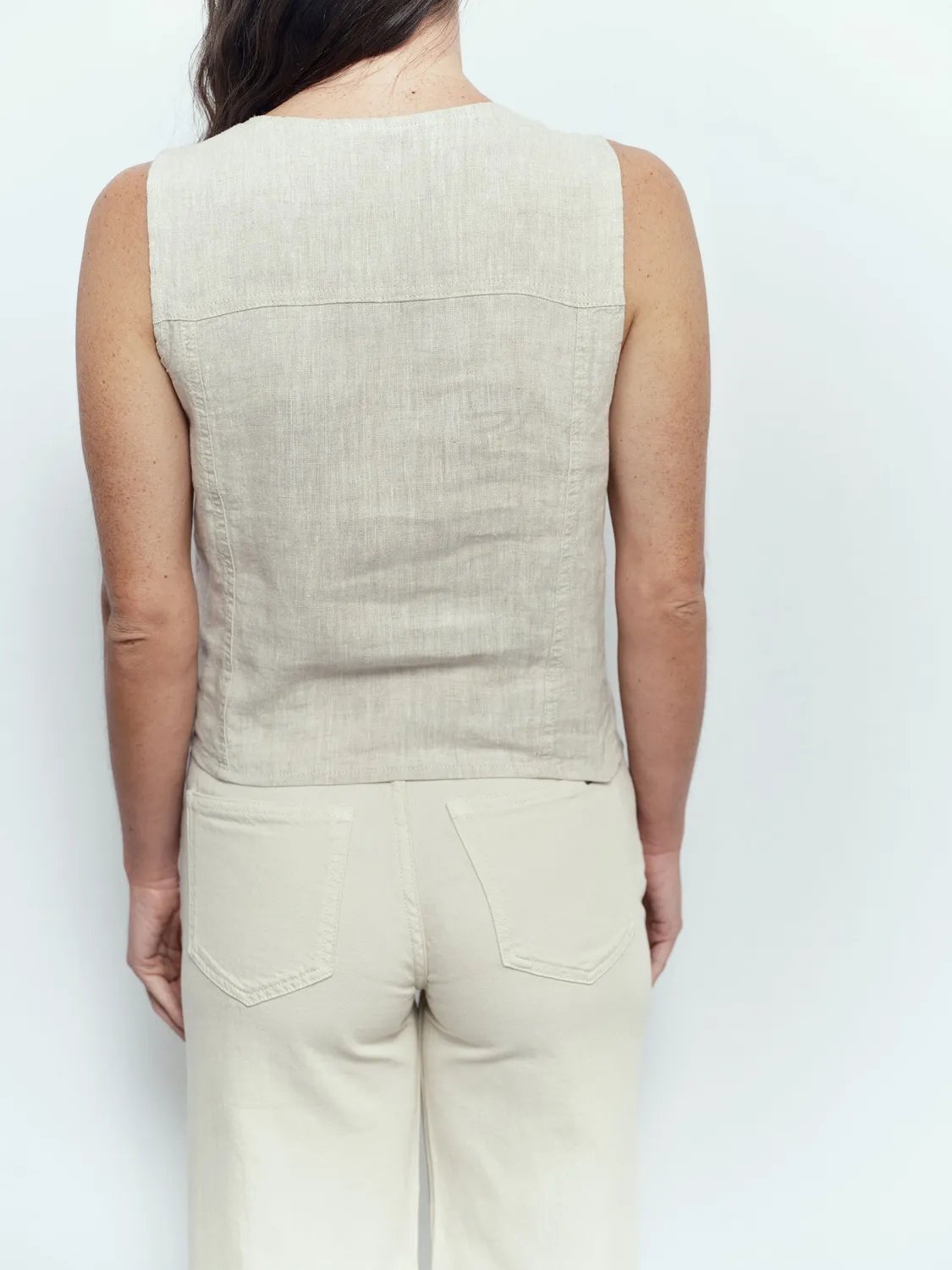Acquaverde Trucker gilet lino Natural taglio dritto