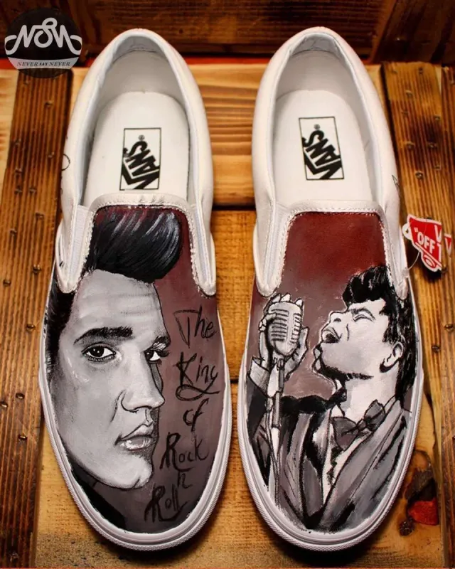 Never Say Never Vans Slip-On Elvis James Brown sneakers dipinte