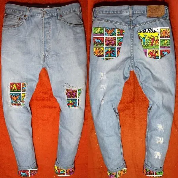 Levi's Vintage Keith Haring jeans con tessuto custom