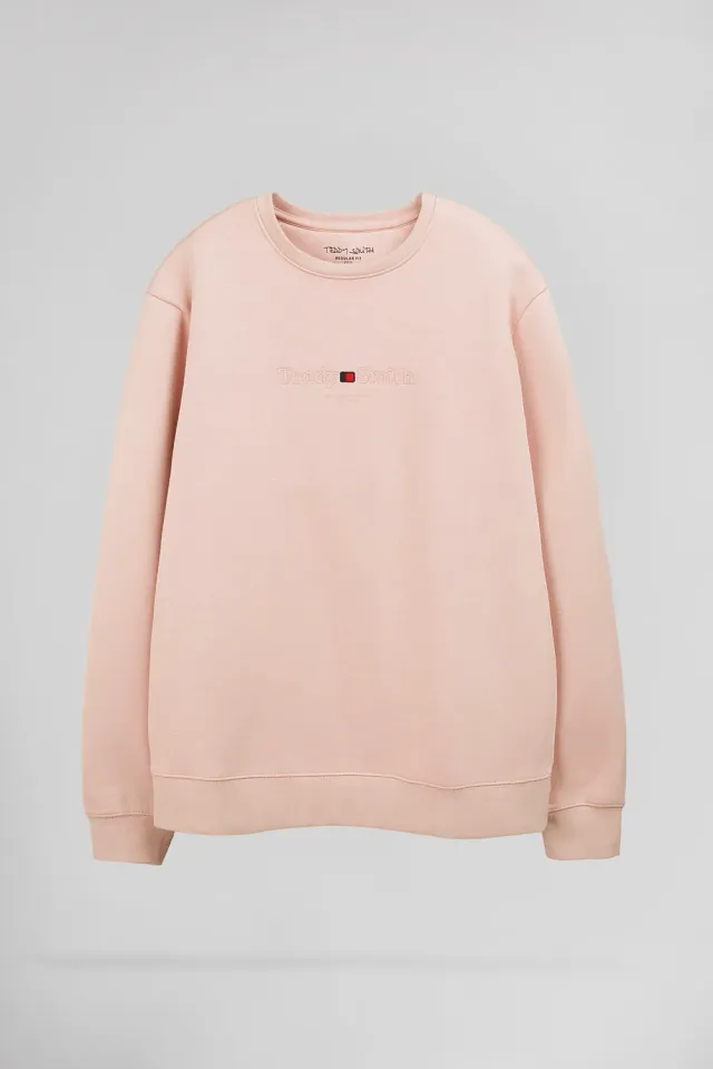 Teddy Smith S-Jim felpa rosa pastel girocollo cotone garzato