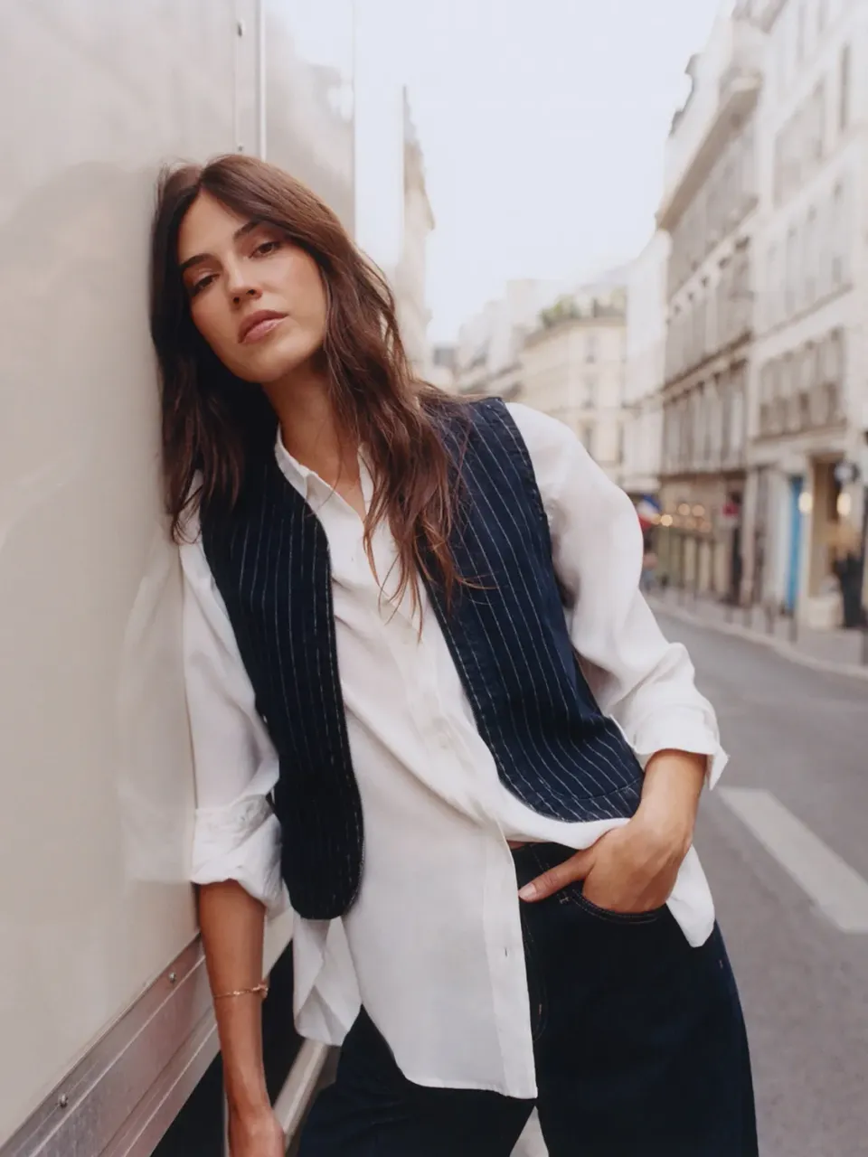 Oraije Elia giacca jeans rigata grezza