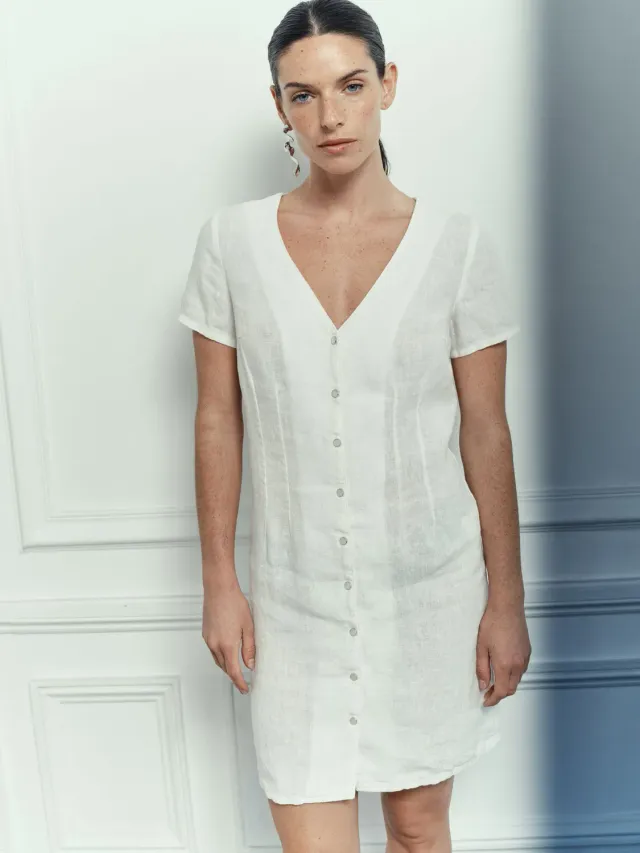Acquaverde Alena Abito lino White mezza gamba