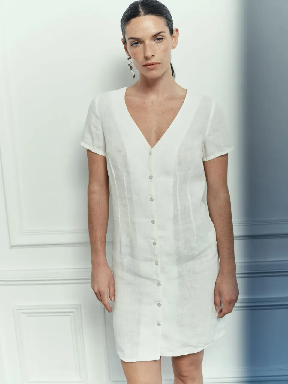 Acquaverde Alena Abito lino White mezza gamba