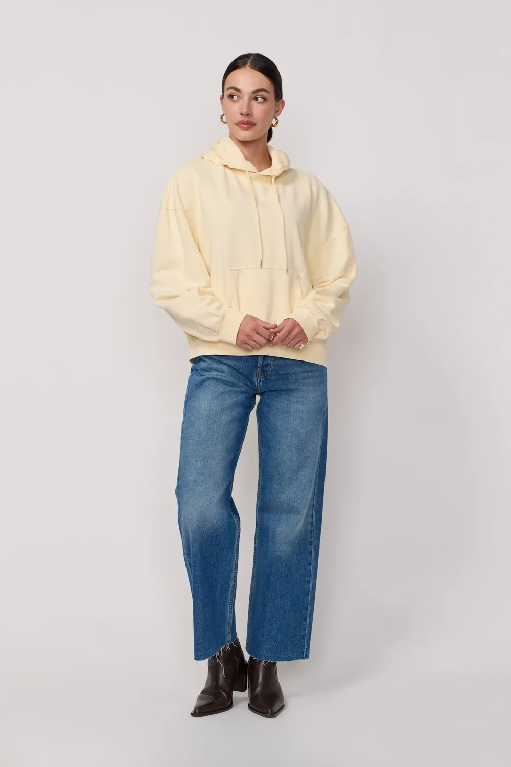 acquaverde Boxy felpa con cappuccio Pale Yellow cotone