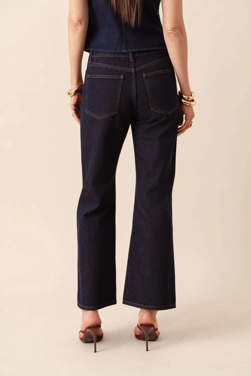 Oraije Carmen jeans flare vita bassa denim grezzo