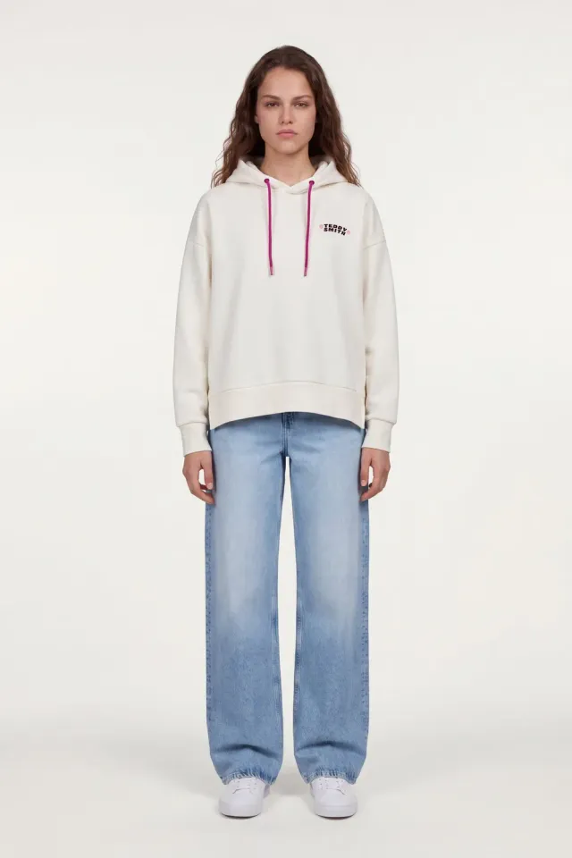 Teddy Smith S-Bird Hoody felpa donna bianca ricamata