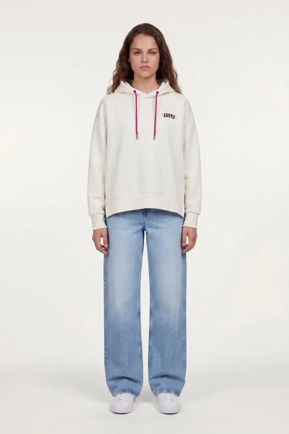 Teddy Smith S-Bird Hoody felpa donna bianca ricamata