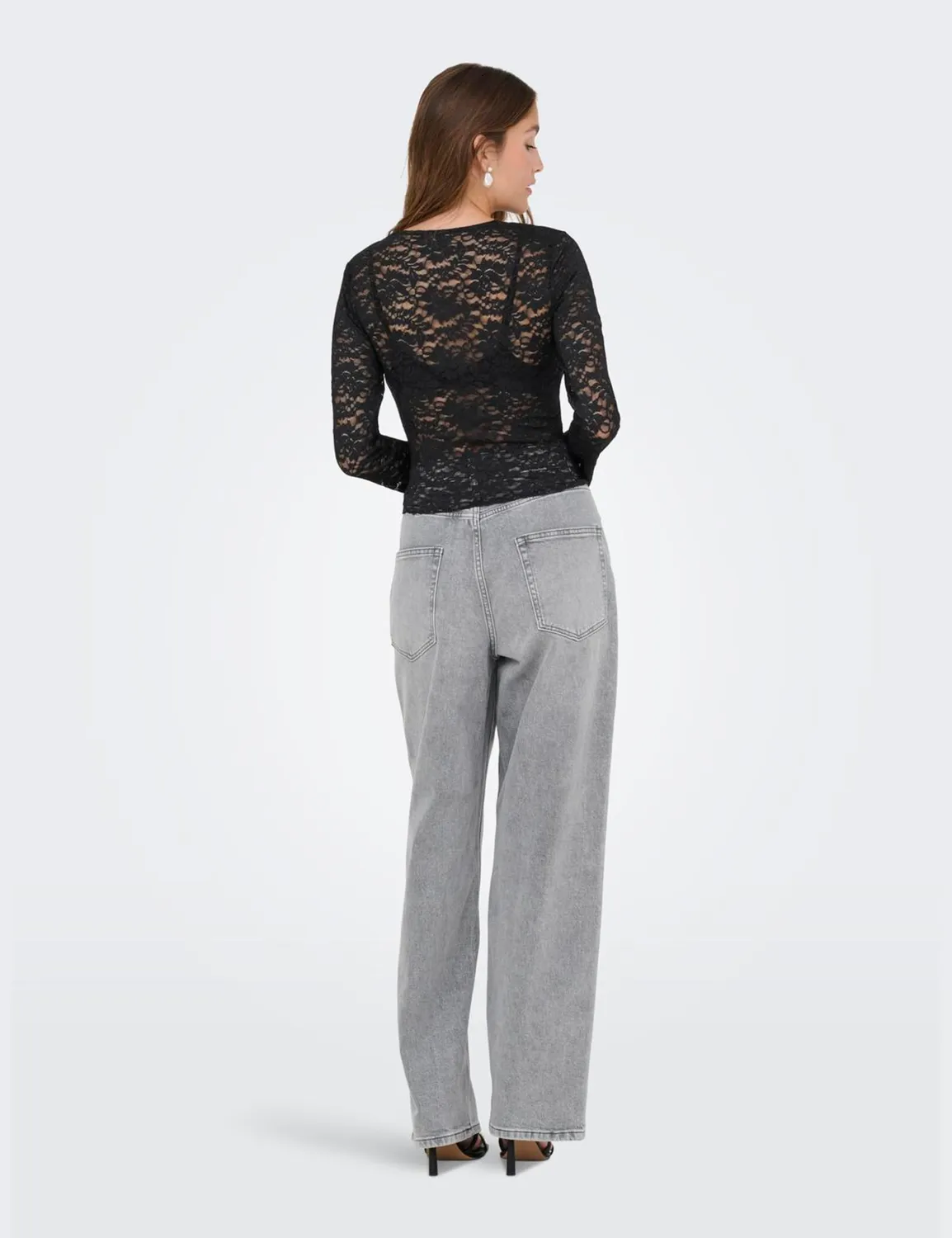 ONLY Onlnikka Top Donna nero pizzo manica lunga