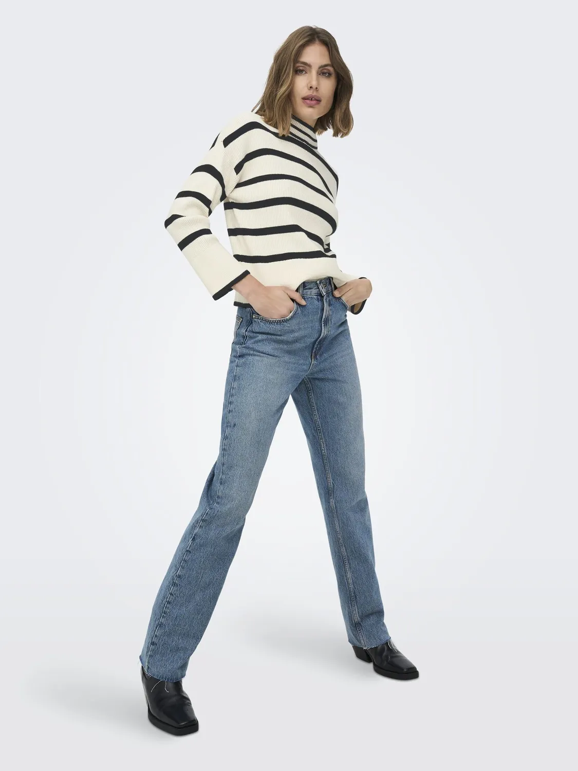 ONLY ONLIBI maglione donna nero girocollo righe