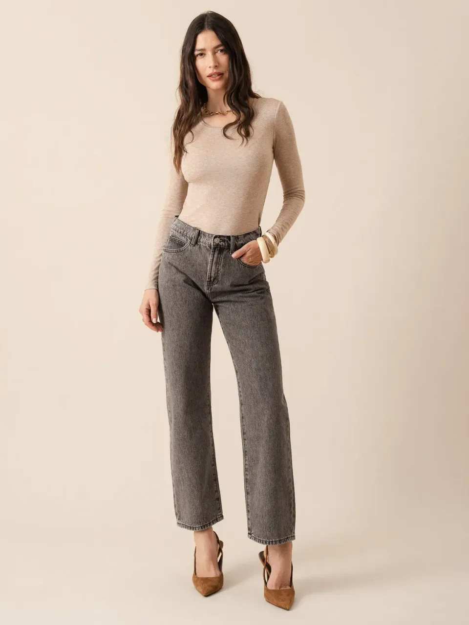 Oraije Alix jeans straight grigio bottoni in vita