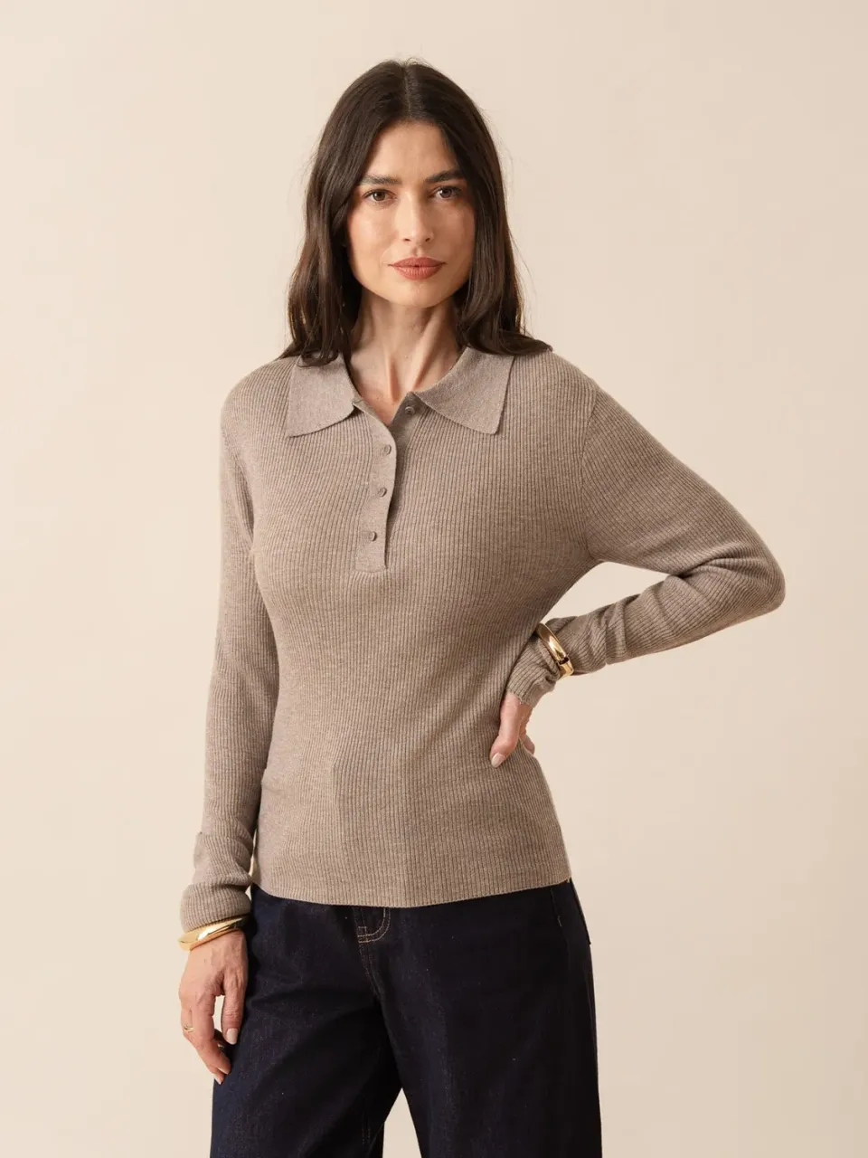 Oraije Céline polo bianco maniche lunghe