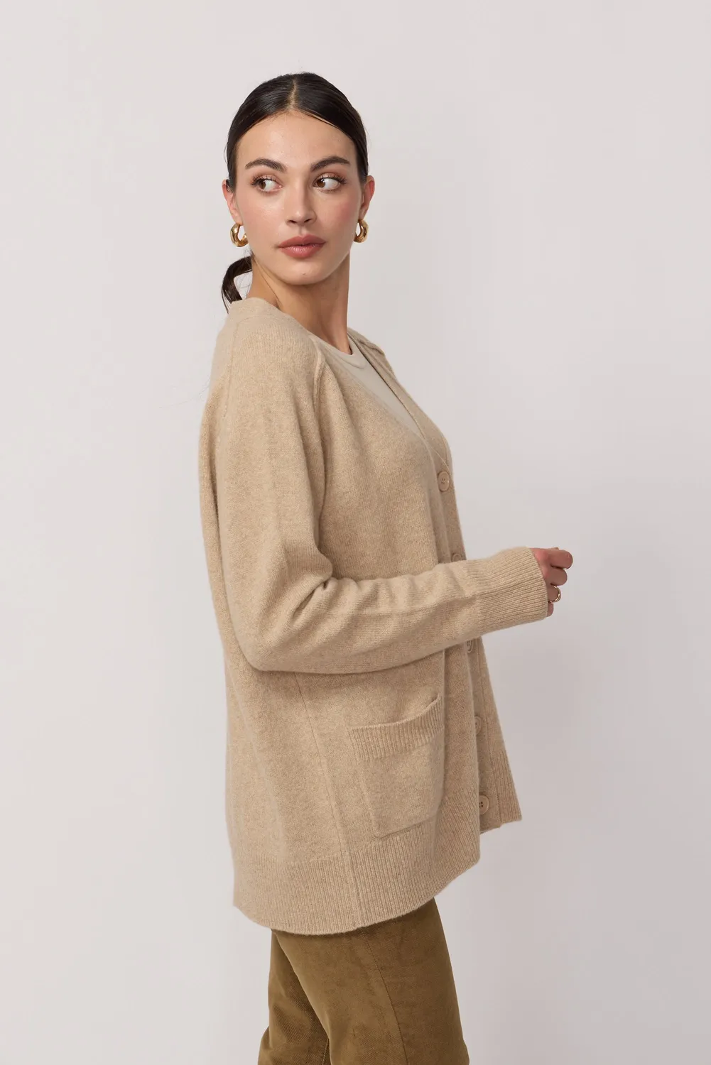 acquaverde Oversize Col V cardigan beige lana