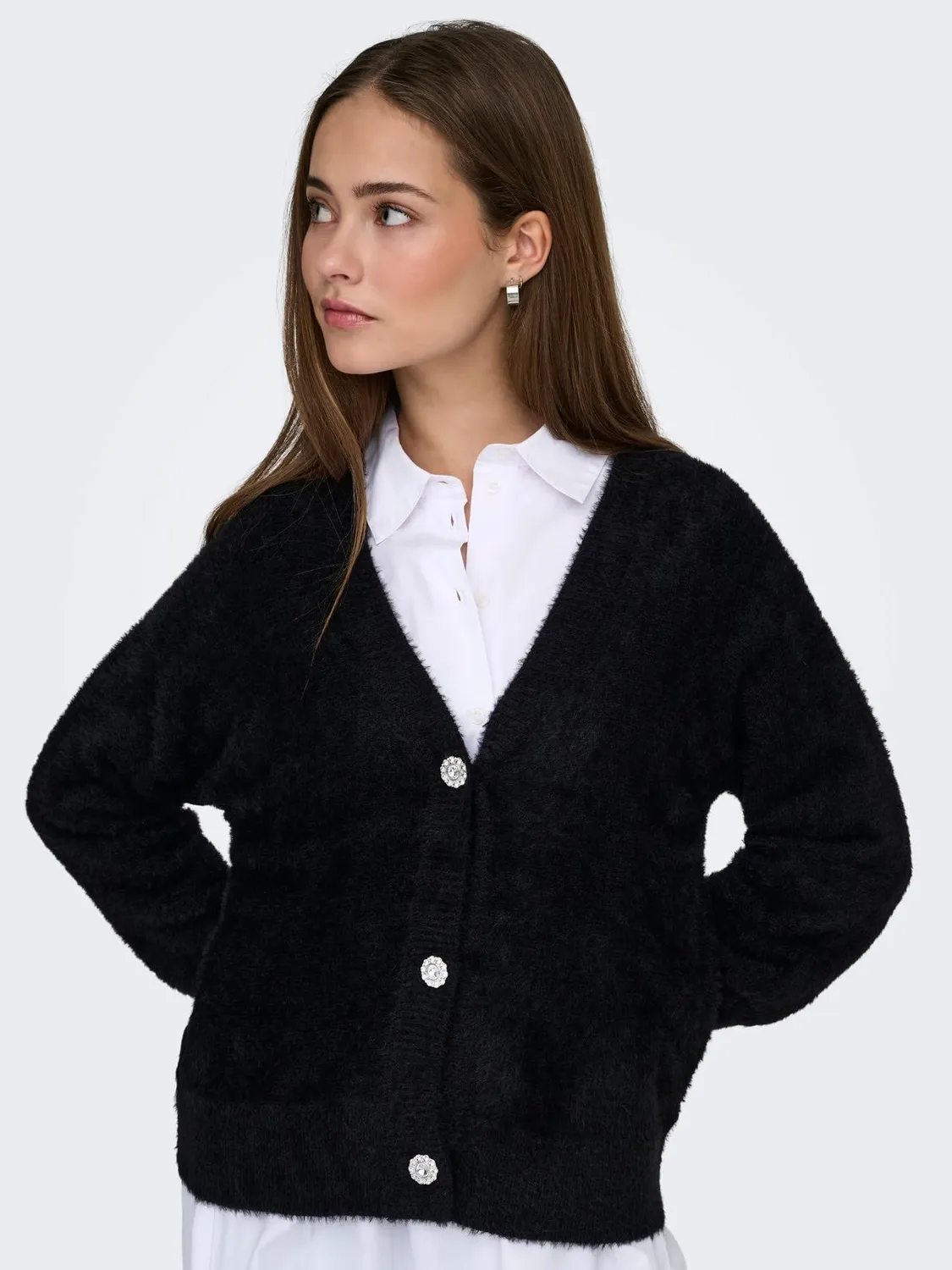 ONLY Onlella Cardigan Donna Nero maglia bottoni