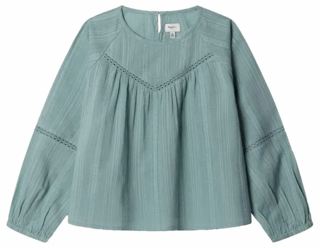 Pepe Jeans Heloise Camicia Bambina Cotone Blu Navy Pizzo