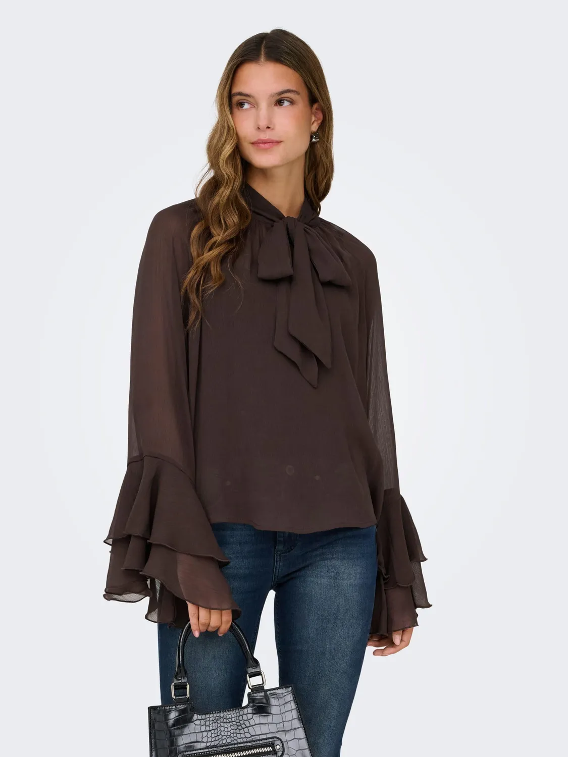 ONLY ONLPENINNA Camicetta Donna Maniche Lunghe con Fiocco