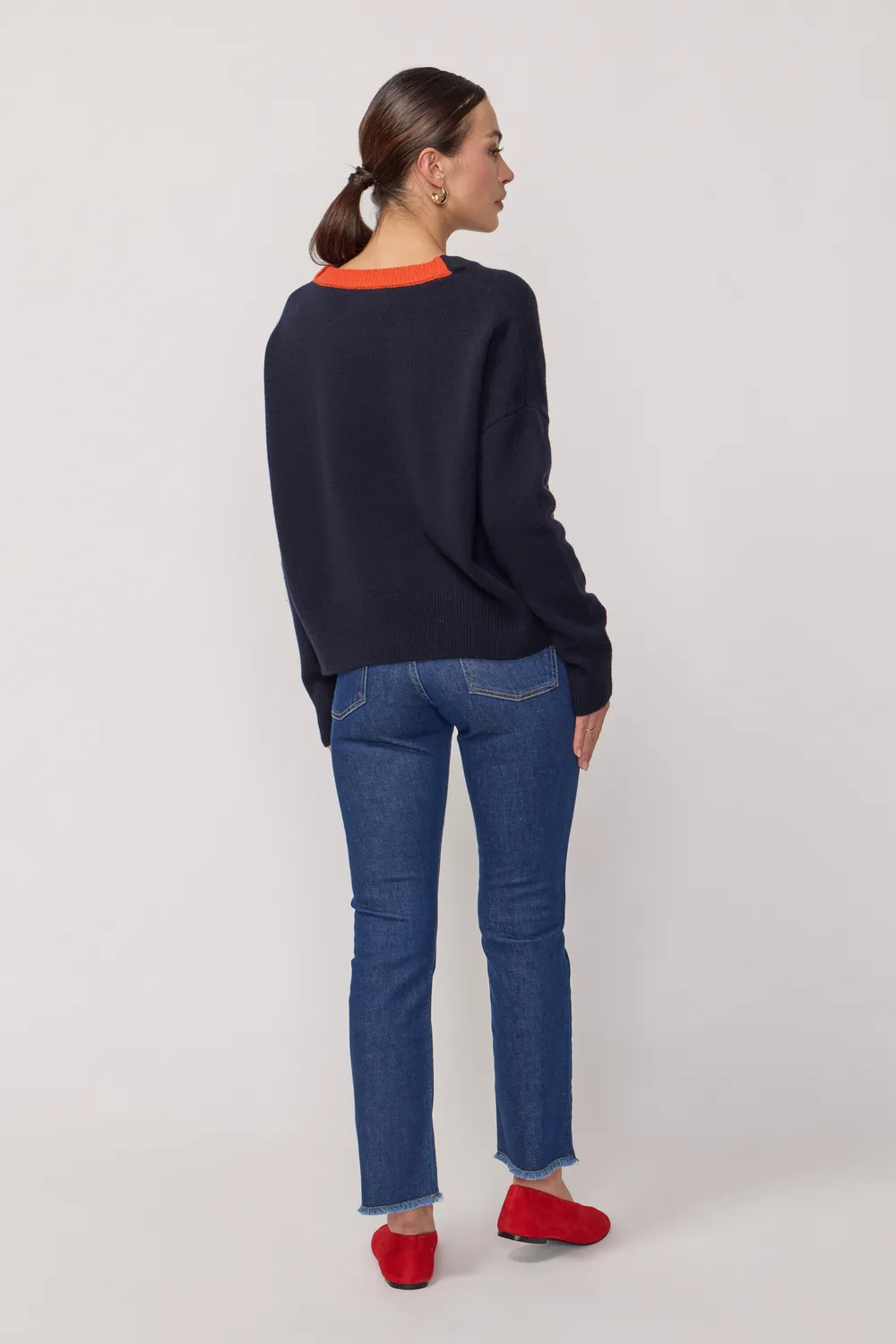 Acquaverde Classique pull encre et orange merino