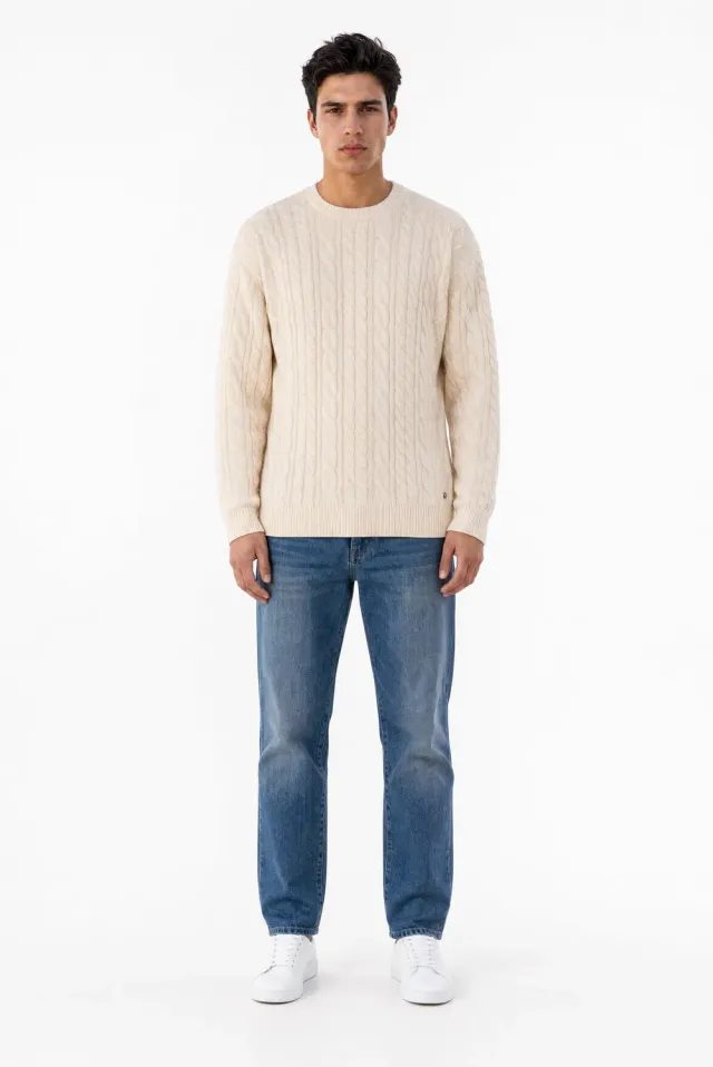 Teddy Smith P-Aron pull uomo crema trecce girocollo cotone