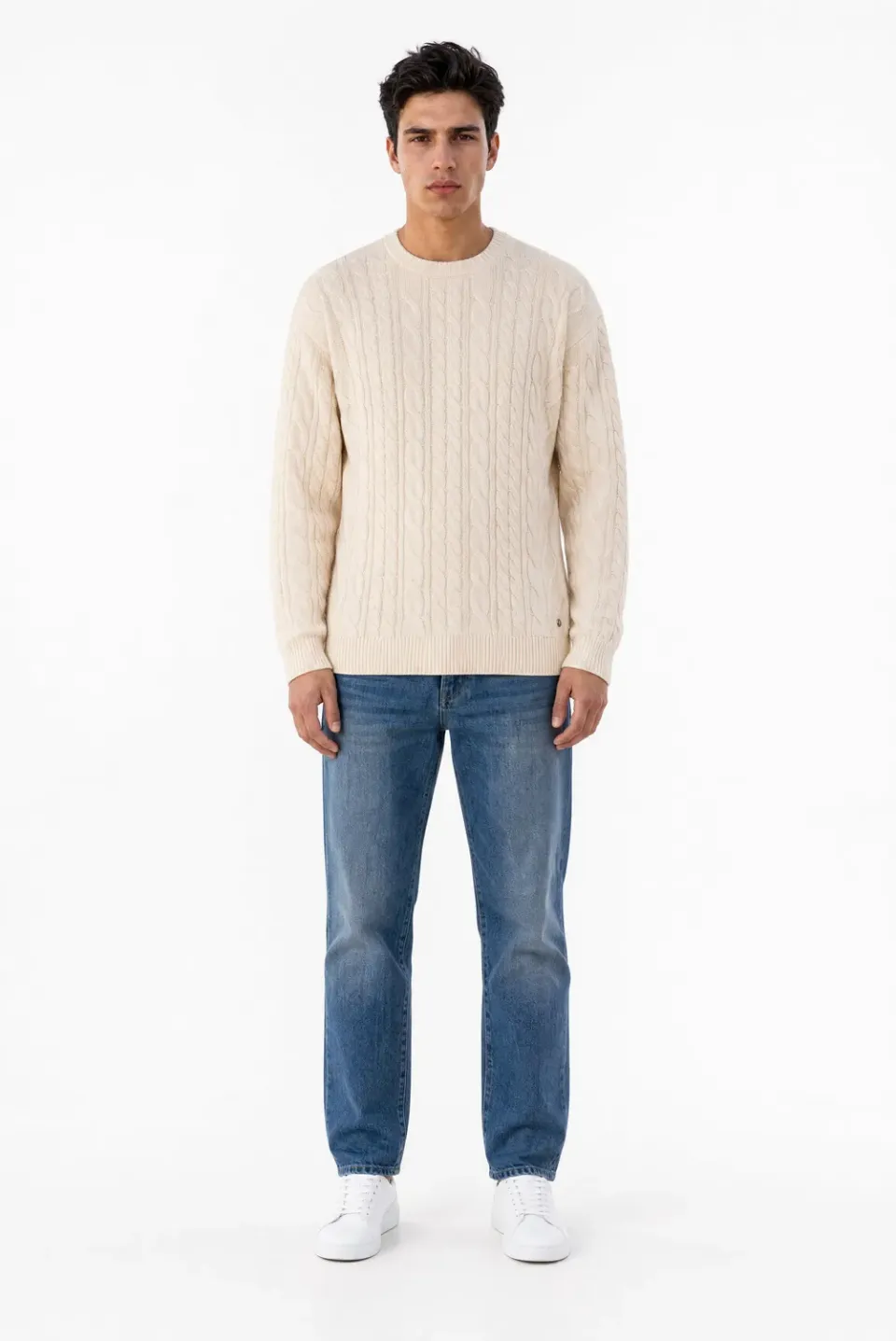 Teddy Smith P-Aron pull uomo crema trecce girocollo cotone