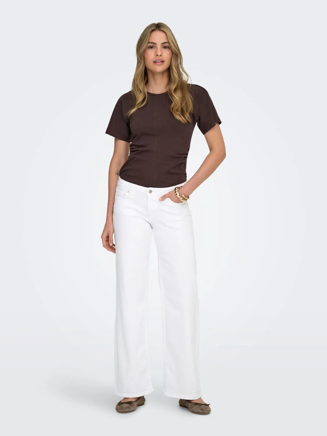 ONLY Onljudy-O vita bassa jeans wide leg bianco