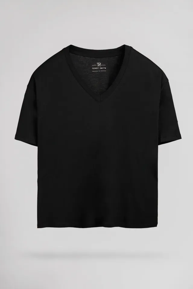 Teddy Smith T-Perle MC T-Shirt Scollo V Nero Modal