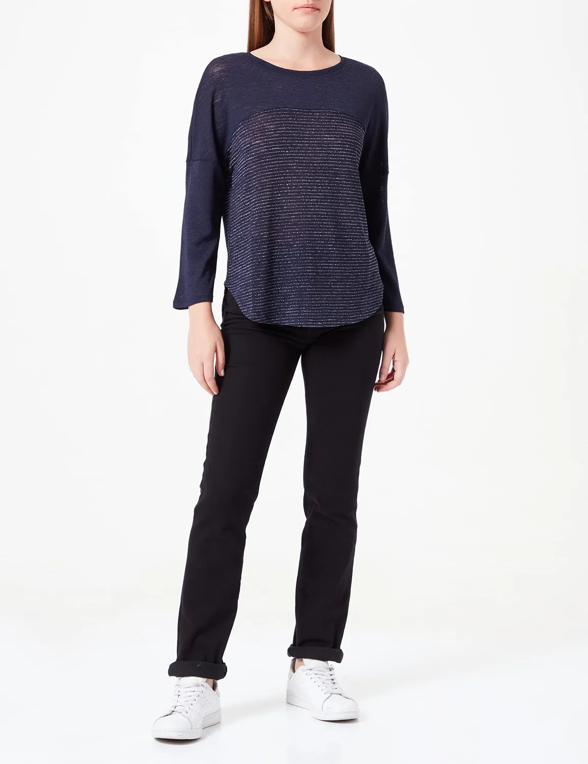 ONLY Felpa Donna Glitter Righe Manica Lunga Cotone