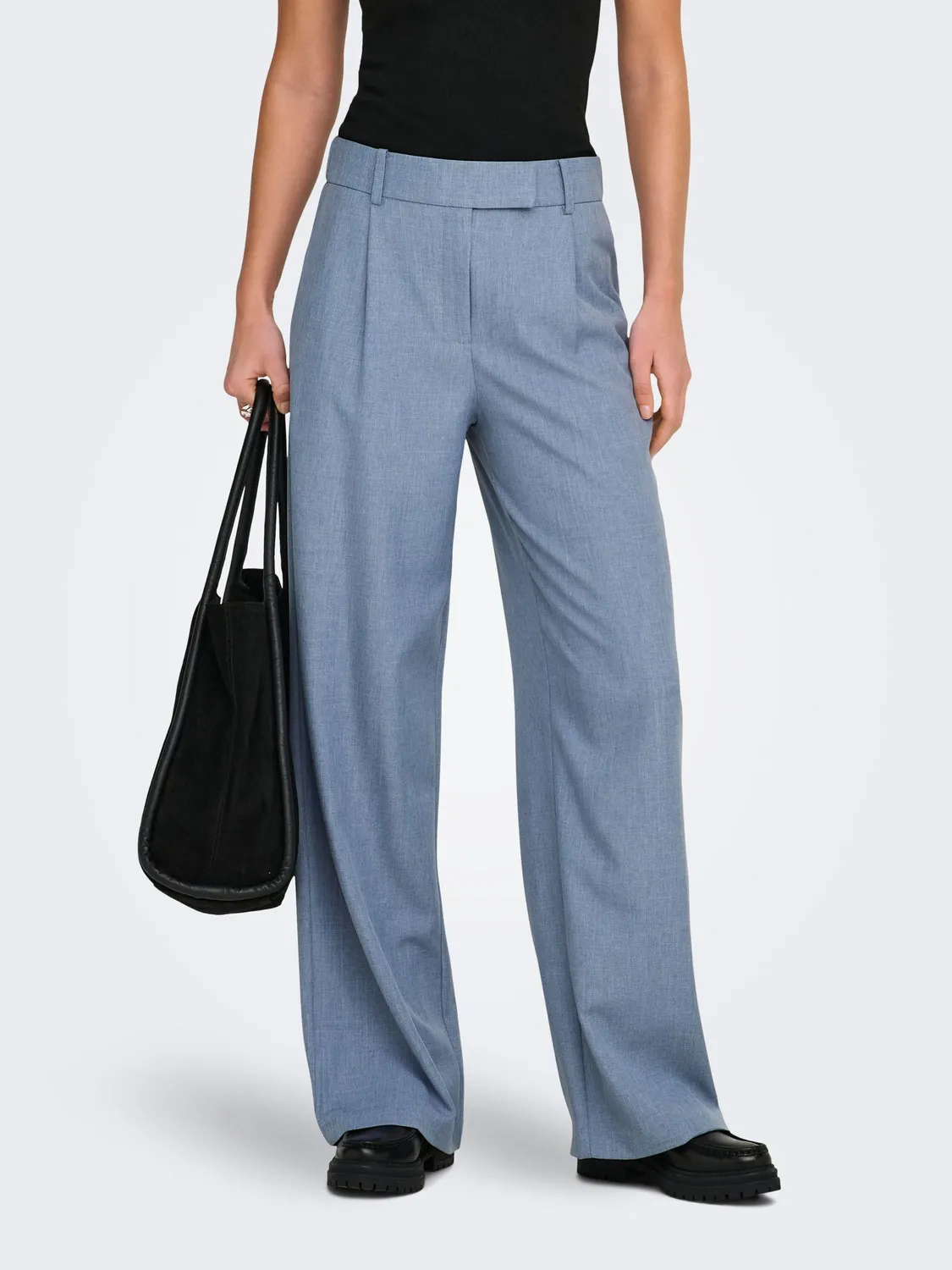 ONLY Onllinda HW pantaloni donna grigio scuro mélange vita alta