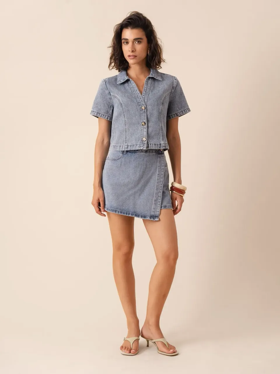 Oraije Jadene gonna shorts denim blu stone