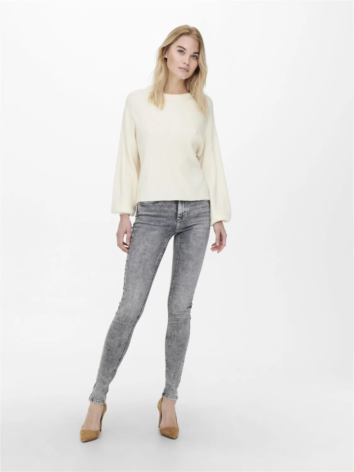 Only Onlblush Mid SK Tai jeans donna grigio chiaro skinny