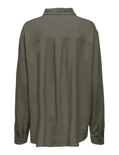 ONLY Onlgoa Lino camicia donna manica lunga verde