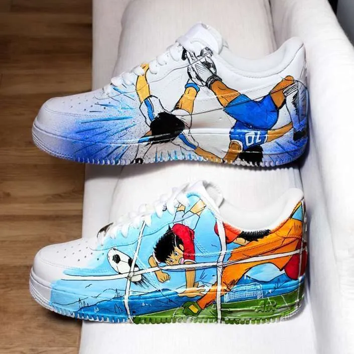 Nike Air Force 1 Holly Benji sneakers dipinte a mano anime