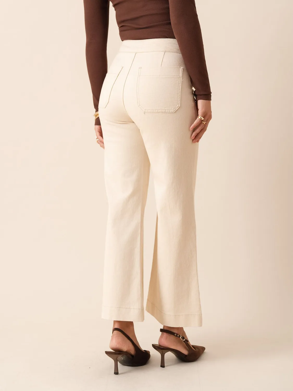 Oraije Victorine jeans wide beige bottoni a ponte