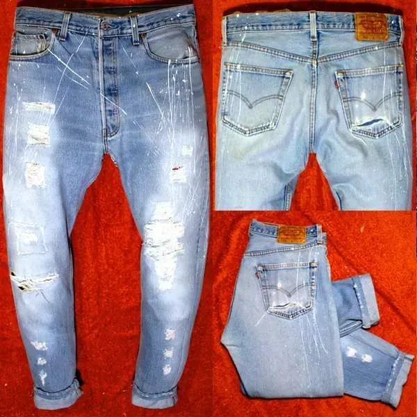 Levi's Vintage Destroyed jeans slavati vernice bianca strappi