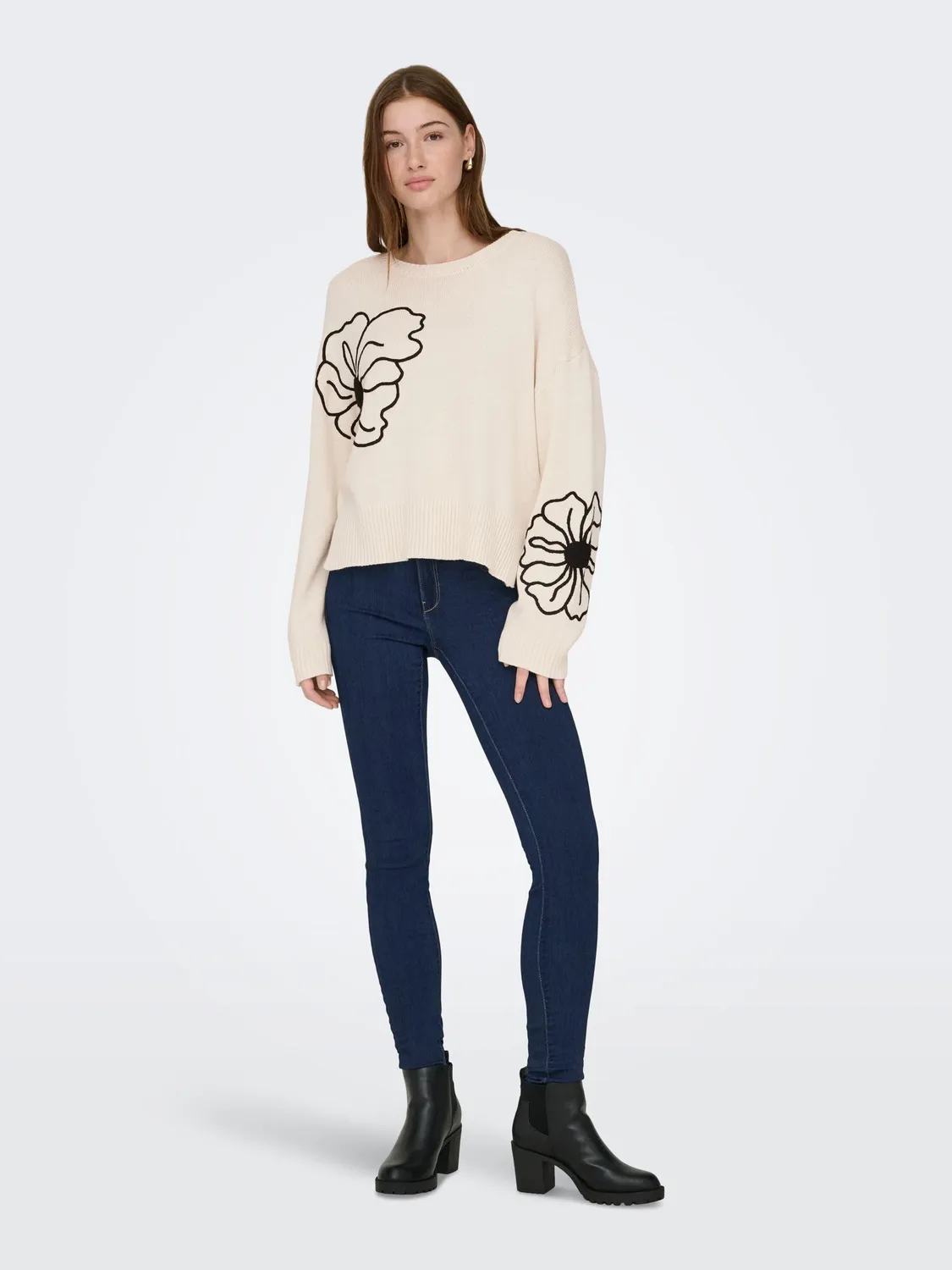 ONLY Onlpetra Maglia Ricamo Fiori Betulla XL