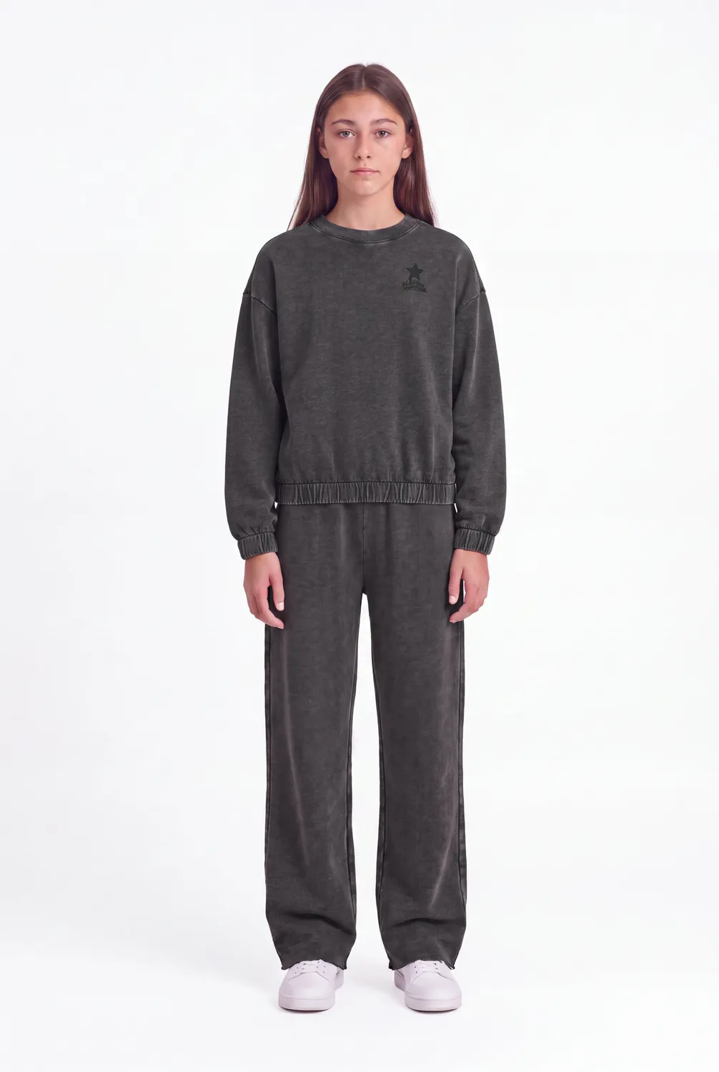 Teddy Smith P-Ams Jr jogging bambina nero slavato gamba larga