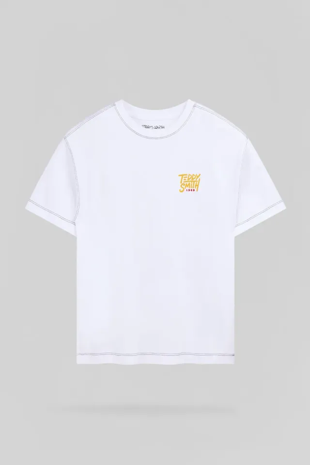 Teddy Smith T-Sam MC JR T-Shirt Bambino Bianco Cotone