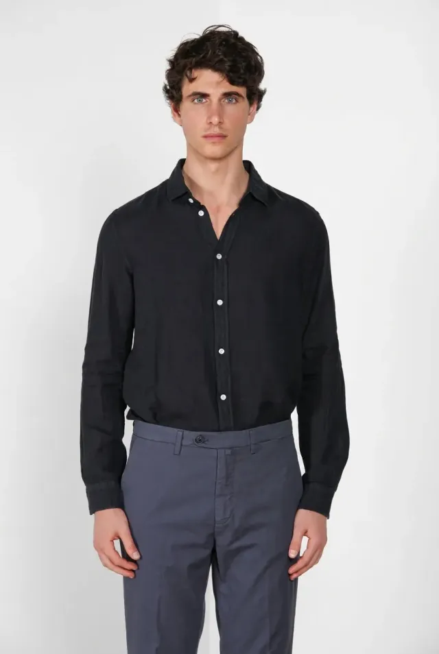 Mason's Torino camicia uomo in lino blu notte