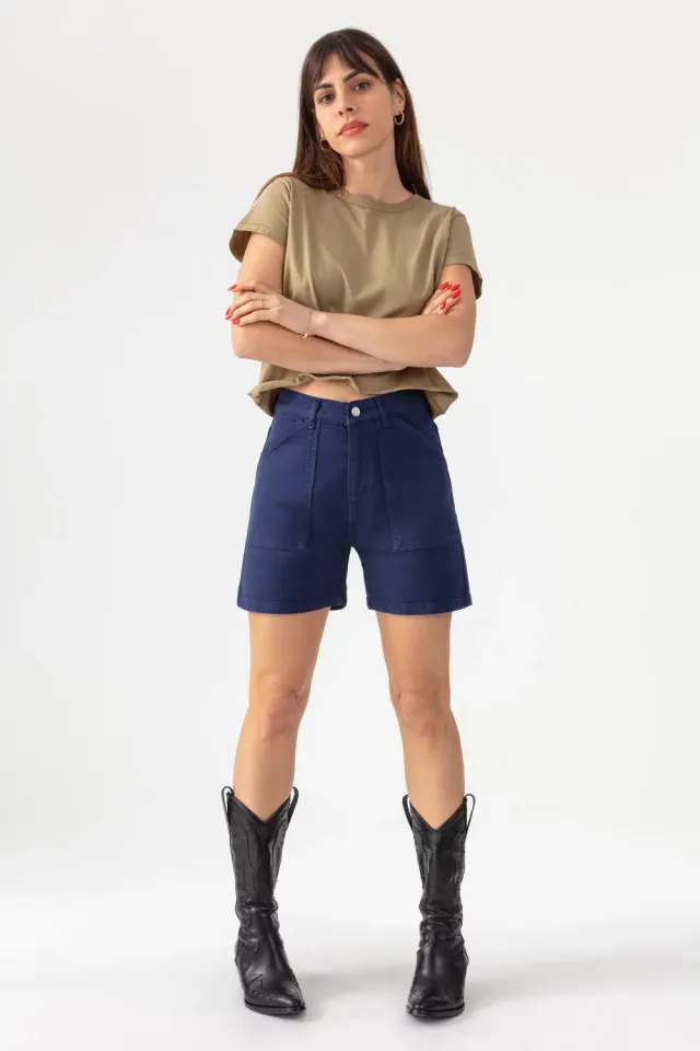 Acquaverde Mary Shorts Indigo Cargo Vita Alta