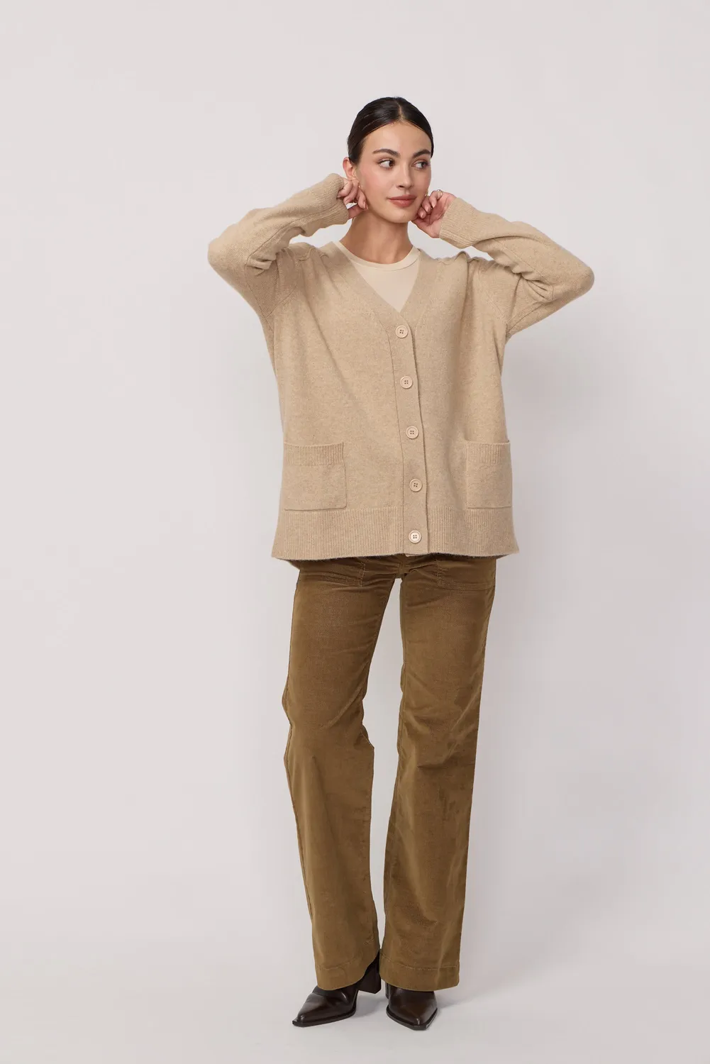 acquaverde Oversize Col V cardigan beige lana