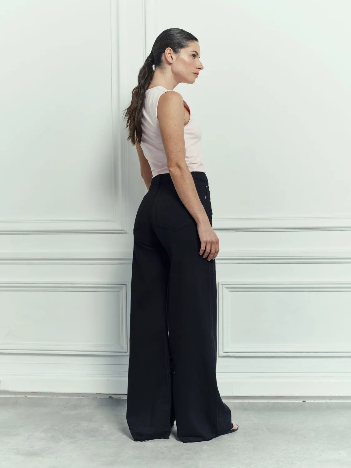 Acquaverde Soul pantaloni svasati Black Stone sfrangiati