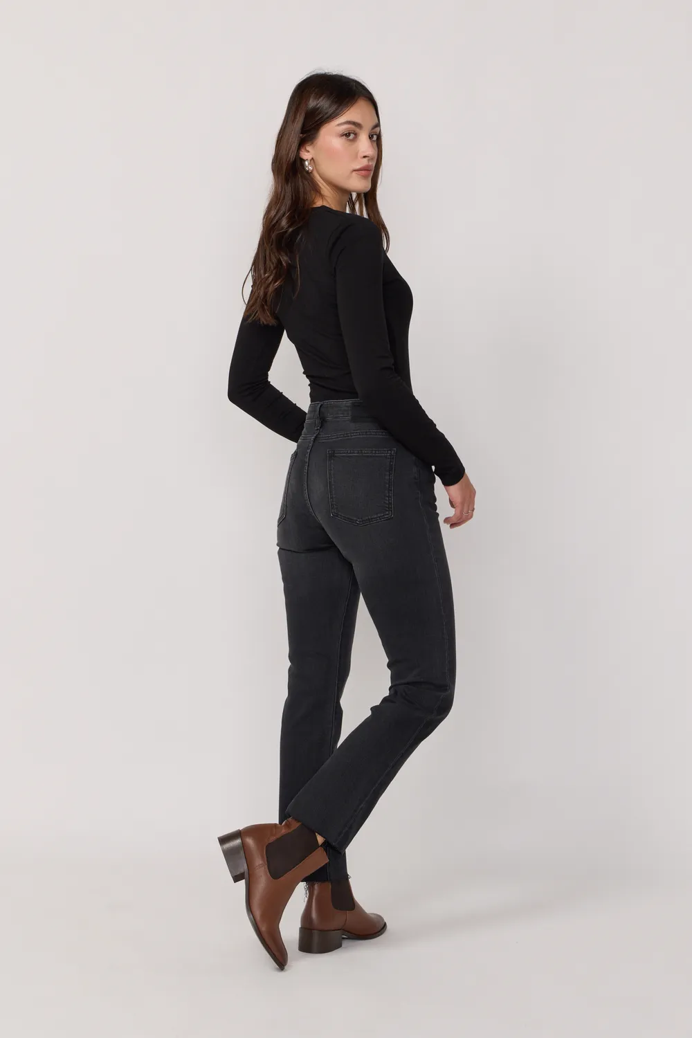 Acquaverde Cara pantaloni bootcut Black Vintage vita alta