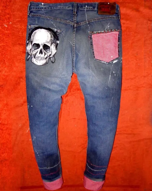 Never Say Never Levi's Vintage Teschio DJ Quadretti Jeans Custom