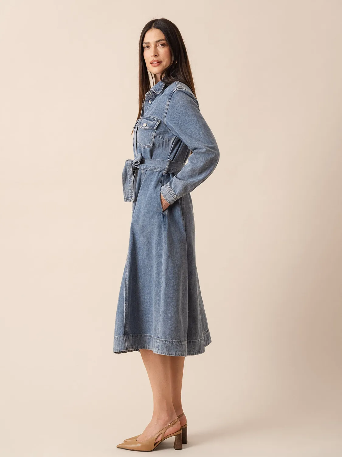 Oraije Rosalie vestito denim midi blu