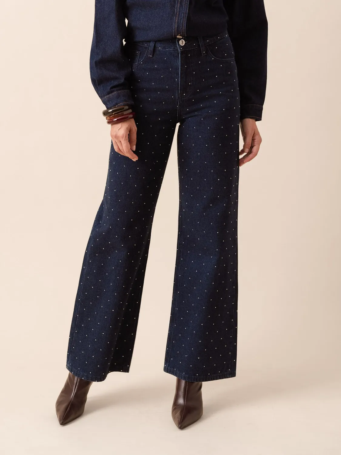 Oraije Luxor jeans straight loose strass vita alta