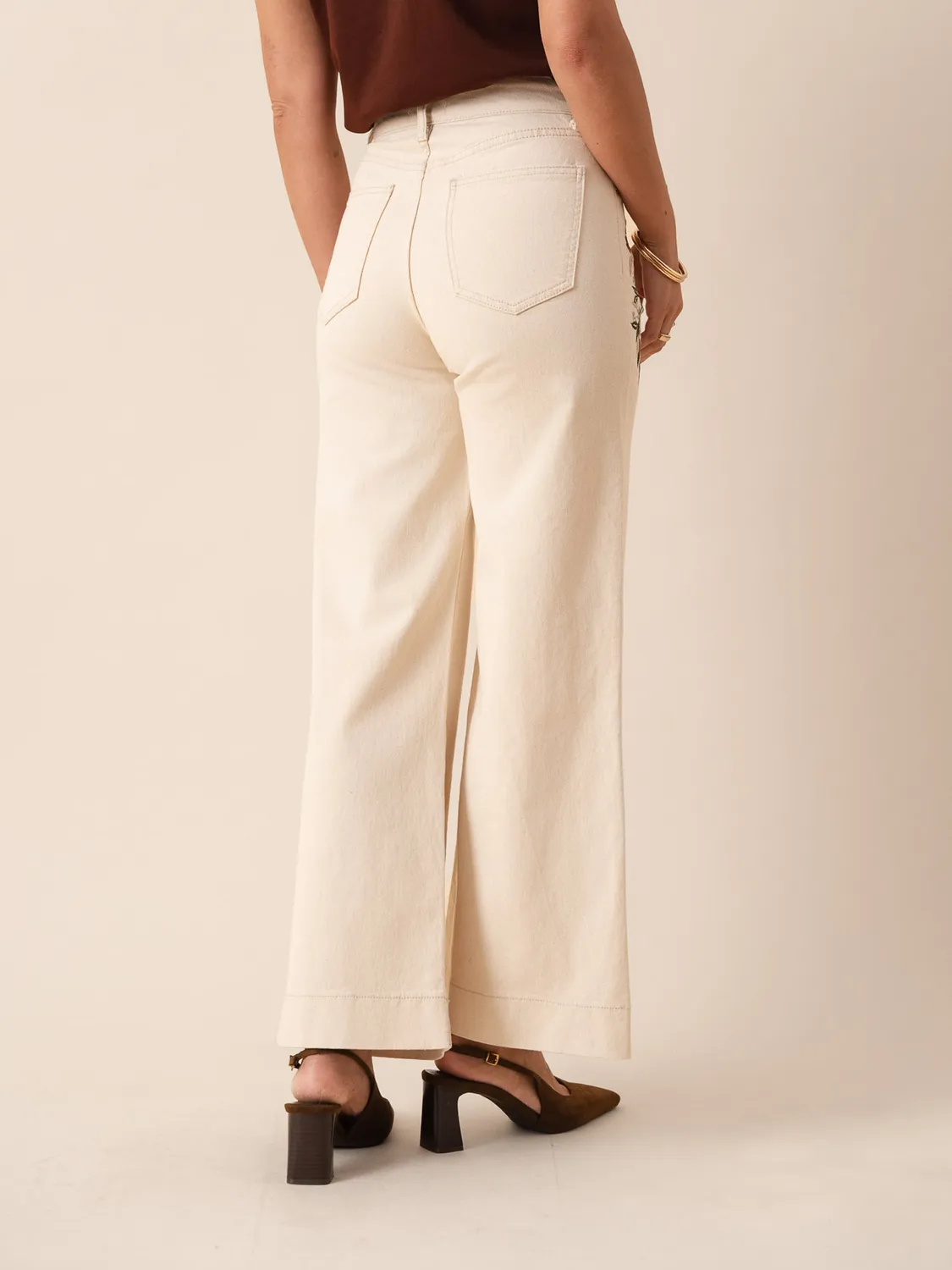 Oraije Boho jeans wide beige ricamo