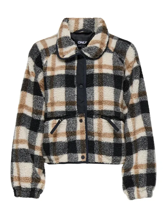 ONLY Onlcalista Life Check Teddy Jacket giacca L betulla