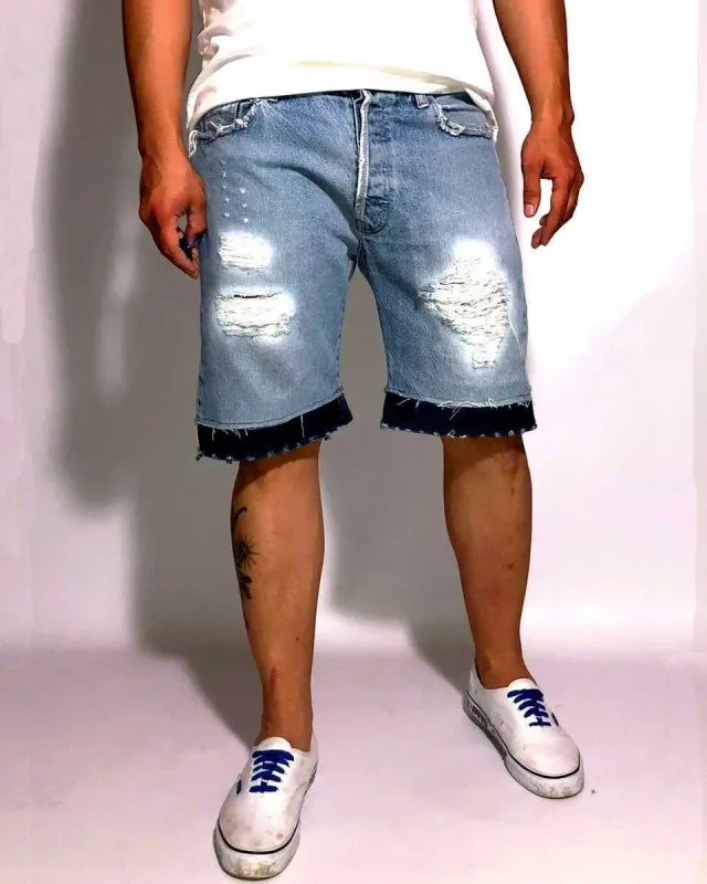 Never Say Never Bermuda Levi's Destroyed Denim Dark short jeans
