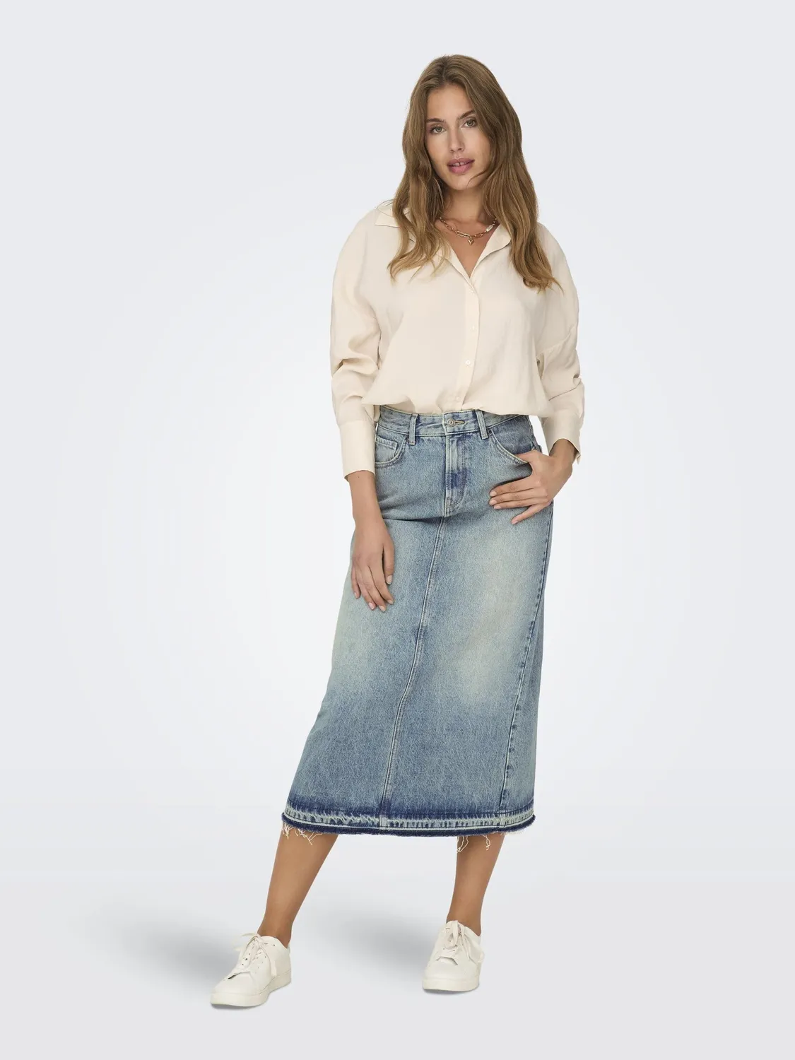 ONLY Onlnelia MW Maxi gonna denim blu medio XL