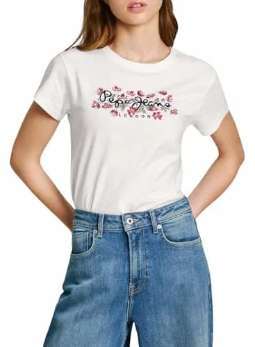 Pepe Jeans Ginny T-Shirt Donna Rossa girocollo fiori