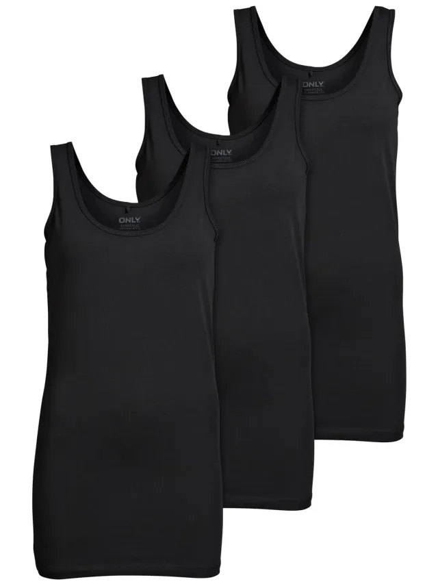 Only 15201465 canotta donna pacco 3 slim cotone nero