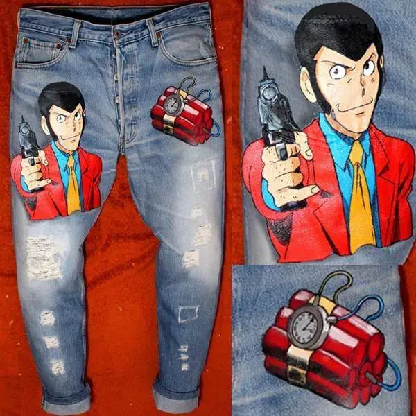 Never Say Never Jeans Levi's Vintage Lupin Dinamite dipinti a mano